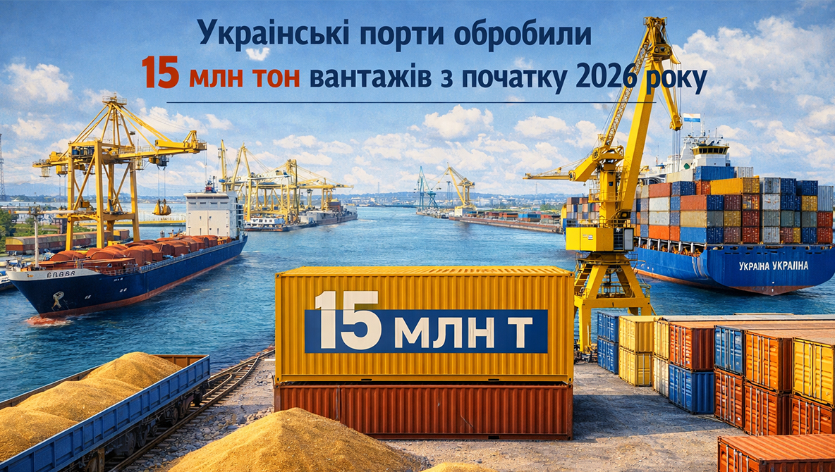 Українські порти обробили 15 млн тон вантажів з початку 2026 року